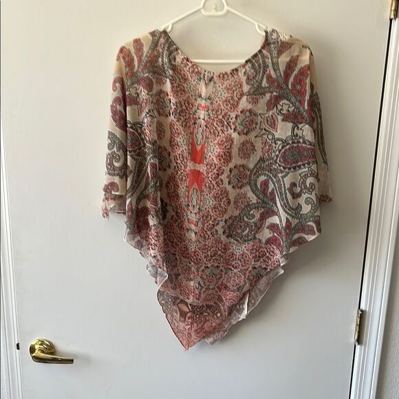 ONE WORLD Paisley Print Pancho Over Blouse Size M Gently used - Picture 3 of 5